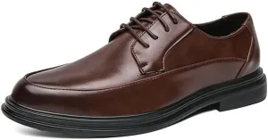 Dress Oxford Shoes for Men Lace Up Round Toe Vegan Leather Apron Toe Derby Shoes Non Slip Resistant Low Top Anti-Slip Wedding(Brown,10.5)