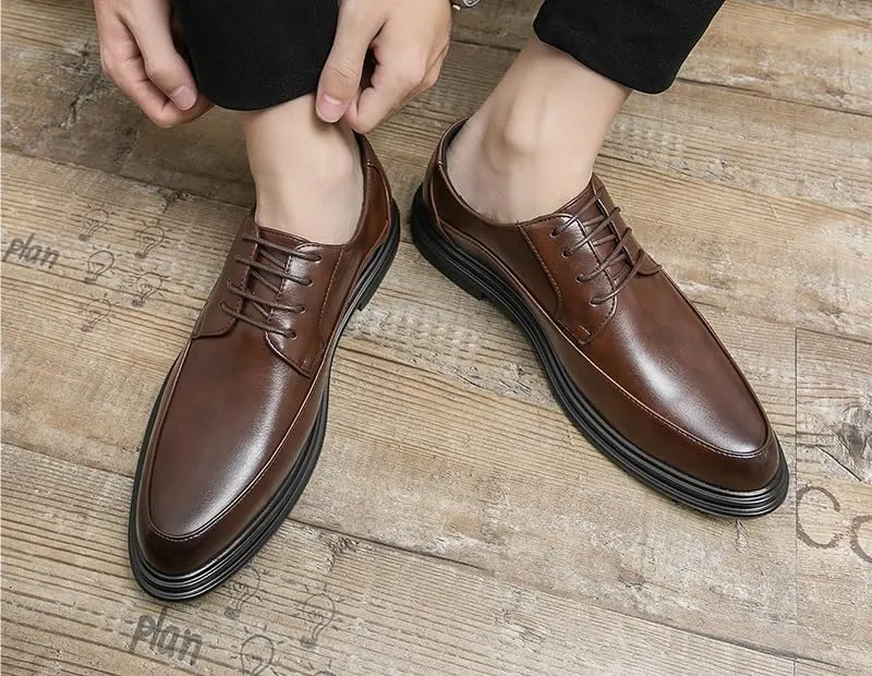 Dress Oxford Shoes for Men Lace Up Round Toe Vegan Leather Apron Toe Derby Shoes Non Slip Resistant Low Top Anti-Slip Wedding(Brown,10.5)