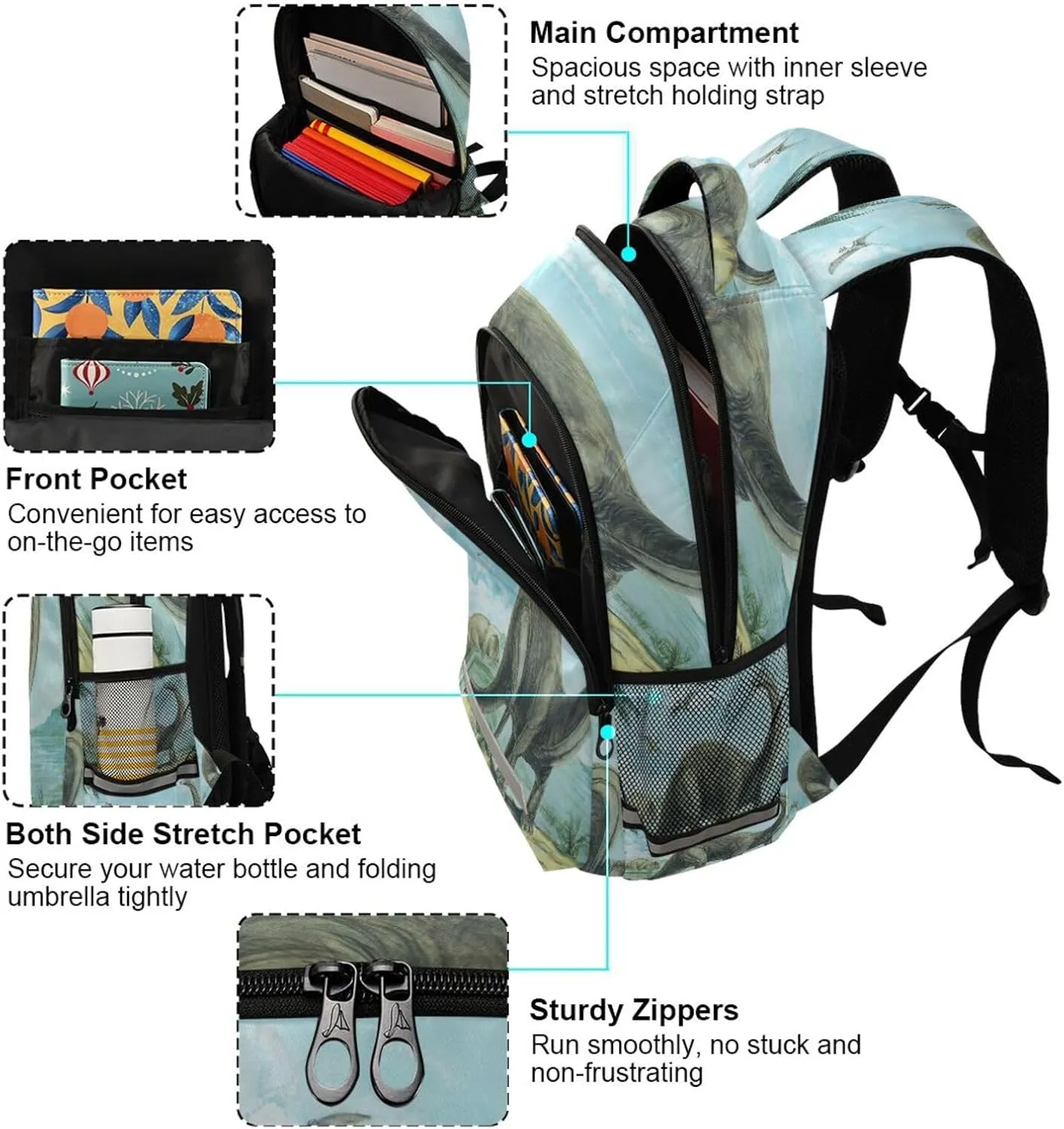 Eionryn Palm Animals Dinosaur Backpack Laptop Backpacks Book Bags Daypack Durable College Shoulder Bag Sports Travel Day Pack
