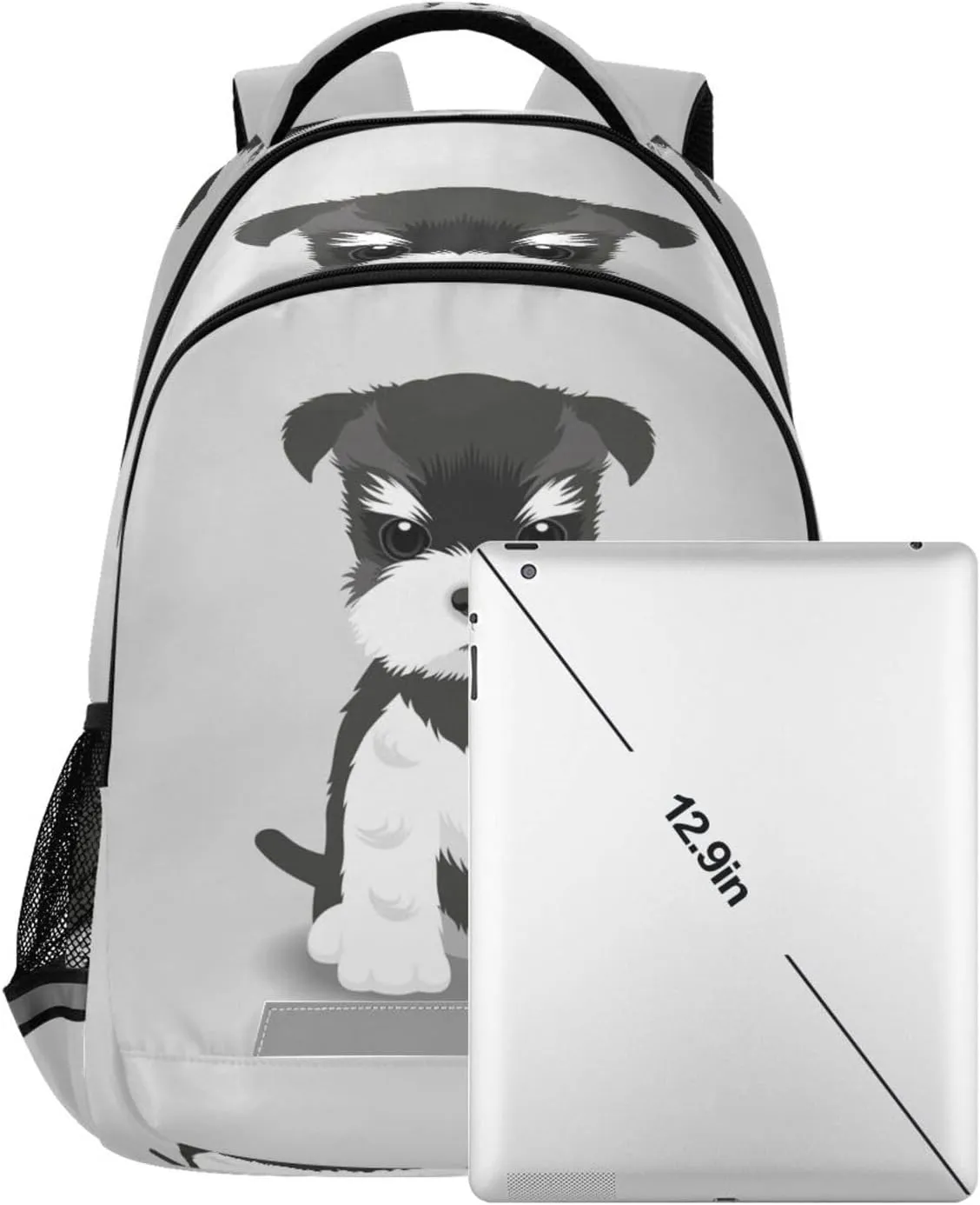 Eionryn Schnauzer Puppy Dog Backpack Pug Animals Laptop Backpacks Book Bags Water Resistant Daypack Durable College Shoulder Bag Sports Travel Day Pack