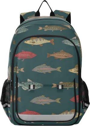 Fish Pattern Backpack, School Backpack Lightweight Laptop Backpack Student Book Bags with Reflective Stripes