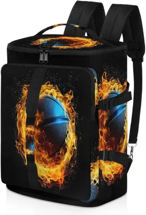 Flame Basketball Gym Bags for Men Women Sports Backpack with Shoe Compartment 3-in-1 Tactical Duffle Bag for Overnight Weekender Travel