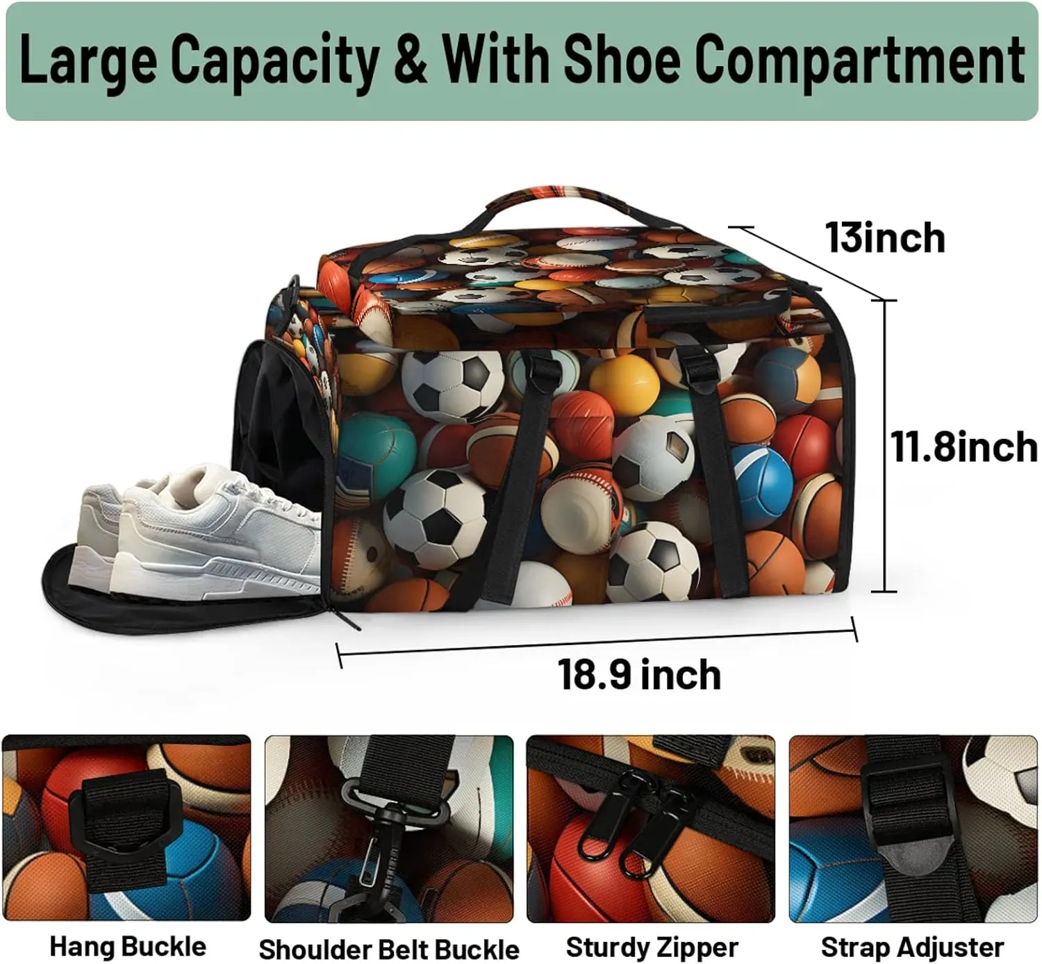 Football Basketball Volleyball Gym Bags for Men Women Sports Backpack with Shoe Compartment 3-in-1 Tactical Duffle Bag for Overnight Weekender Travel