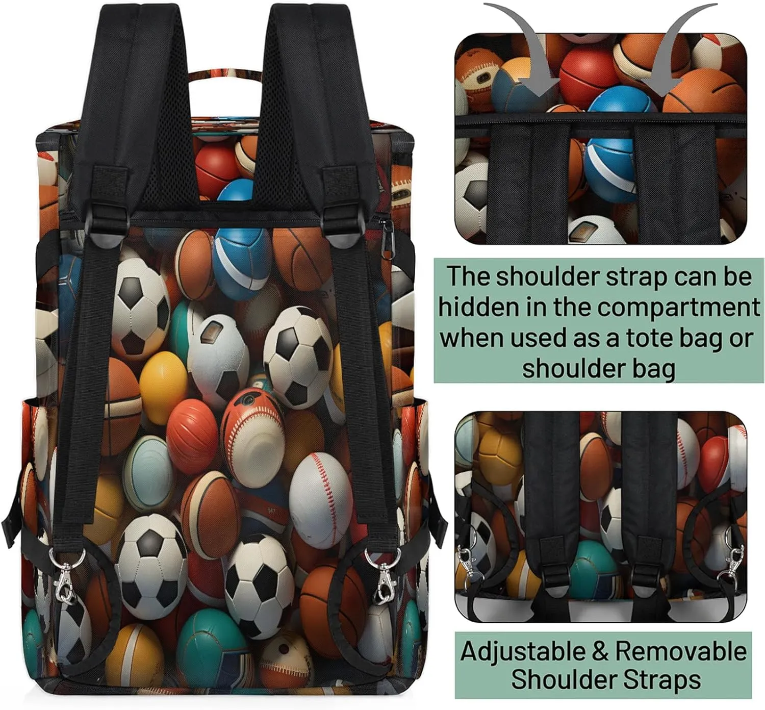 Football Basketball Volleyball Gym Bags for Men Women Sports Backpack with Shoe Compartment 3-in-1 Tactical Duffle Bag for Overnight Weekender Travel