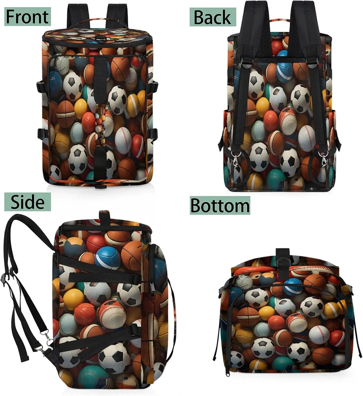 Football Basketball Volleyball Gym Bags for Men Women Sports Backpack with Shoe Compartment 3-in-1 Tactical Duffle Bag for Overnight Weekender Travel