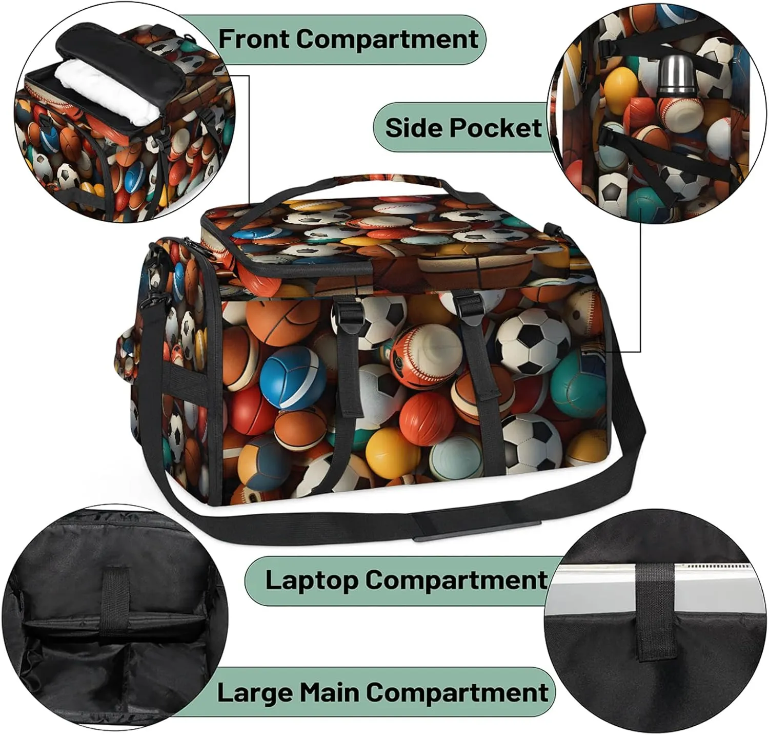 Football Basketball Volleyball Gym Bags for Men Women Sports Backpack with Shoe Compartment 3-in-1 Tactical Duffle Bag for Overnight Weekender Travel