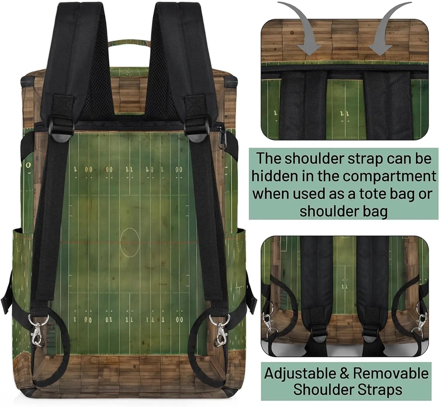 Football Field Print Gym Bags for Men Women Sports Backpack with Shoe Compartment 3-in-1 Tactical Duffle Bag for Overnight Weekender Travel