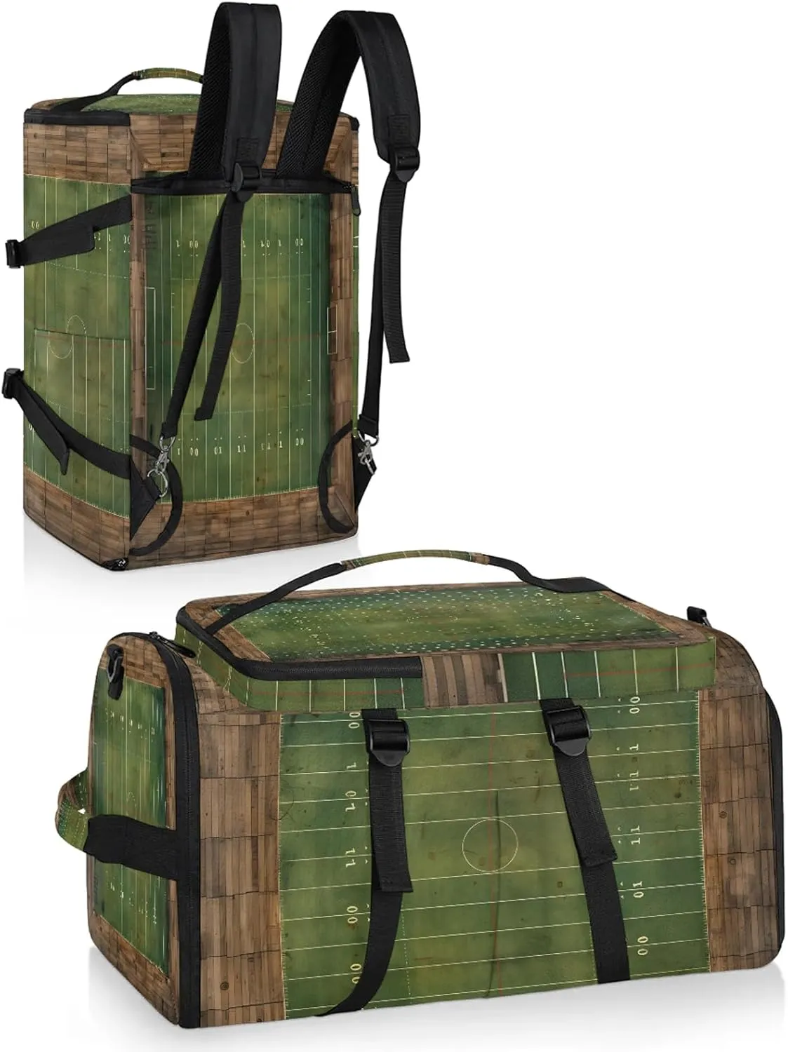 Football Field Print Gym Bags for Men Women Sports Backpack with Shoe Compartment 3-in-1 Tactical Duffle Bag for Overnight Weekender Travel