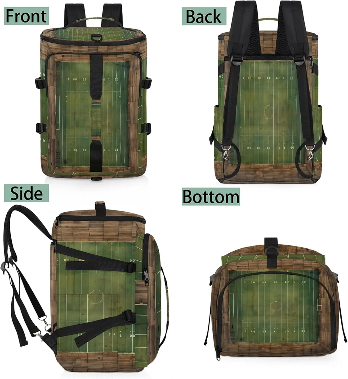 Football Field Print Gym Bags for Men Women Sports Backpack with Shoe Compartment 3-in-1 Tactical Duffle Bag for Overnight Weekender Travel