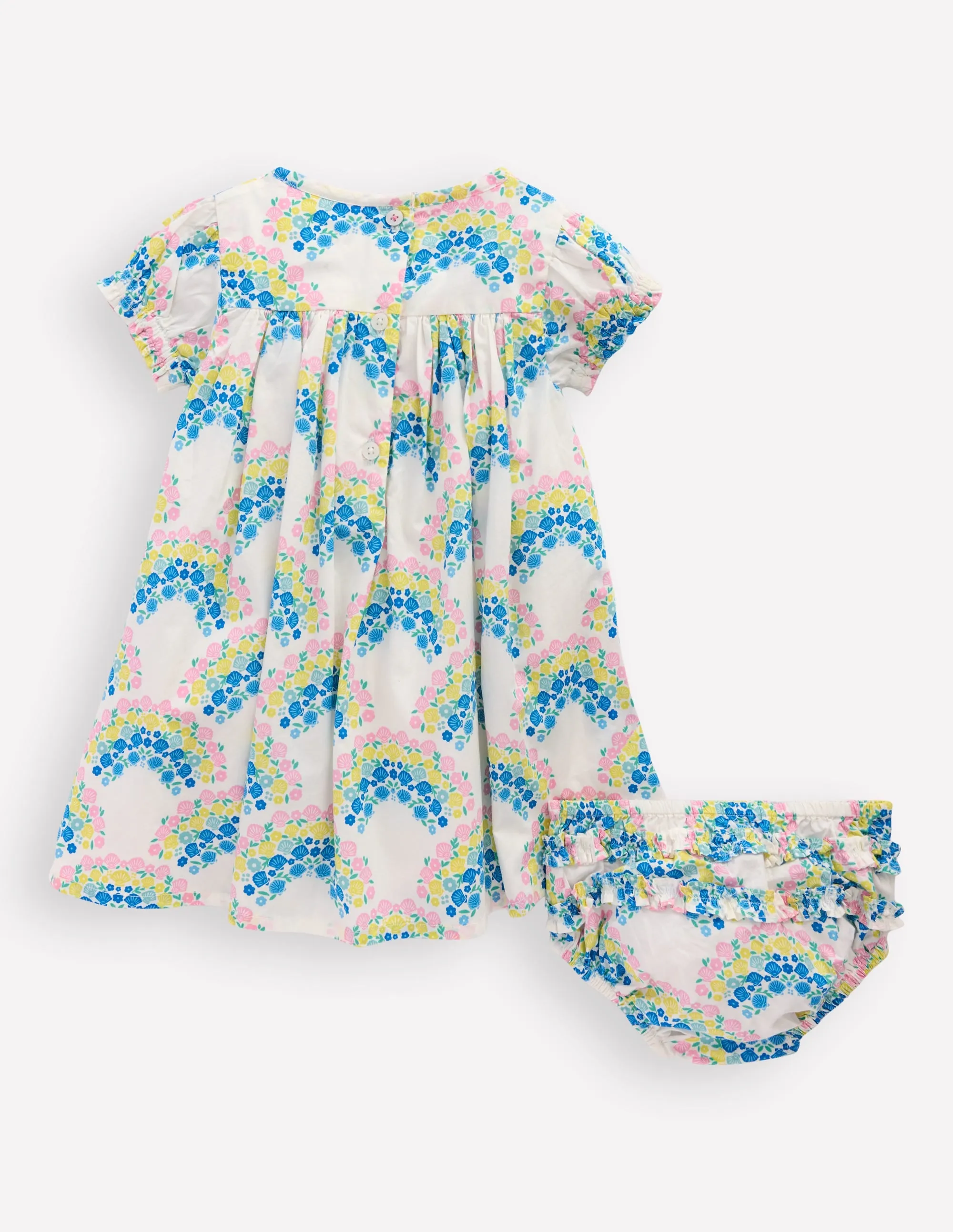 Gathered Woven Dress-Coconut Milk Rainbow Shells