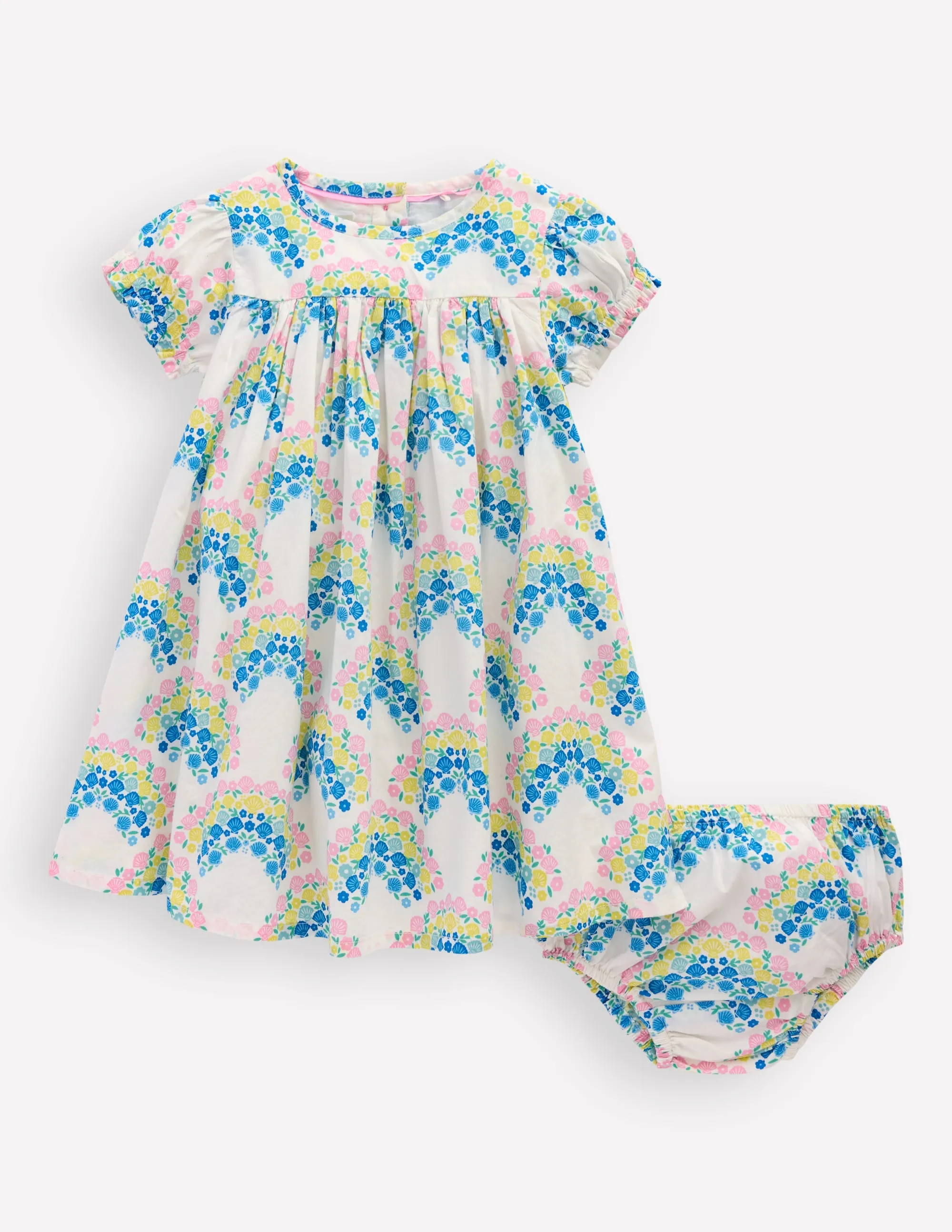 Gathered Woven Dress-Coconut Milk Rainbow Shells