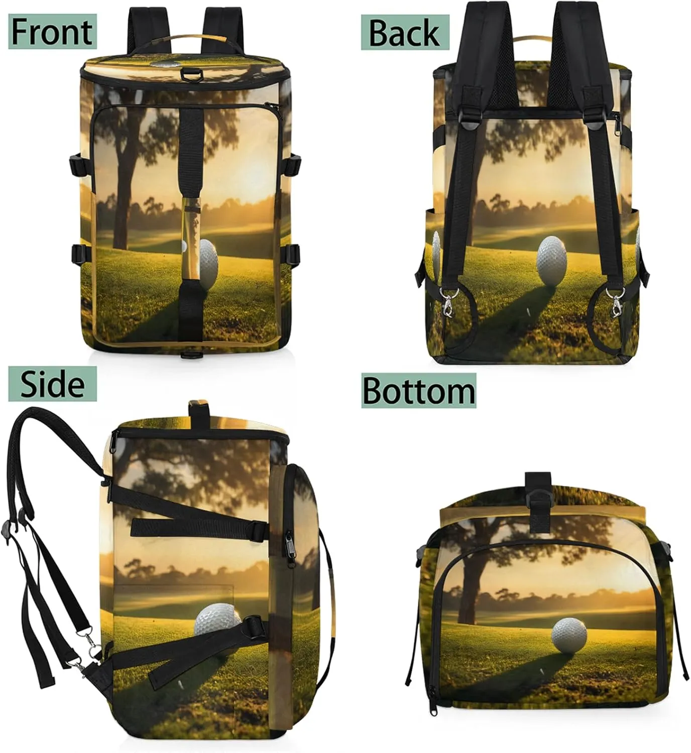 Golf Ball Sunset Gym Bags for Men Women Sports Backpack with Shoe Compartment 3-in-1 Tactical Duffle Bag for Overnight Weekender Travel