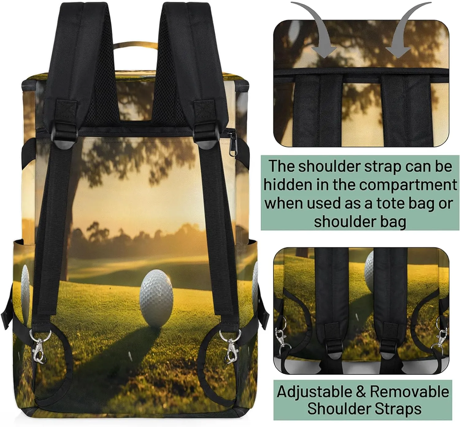 Golf Ball Sunset Gym Bags for Men Women Sports Backpack with Shoe Compartment 3-in-1 Tactical Duffle Bag for Overnight Weekender Travel