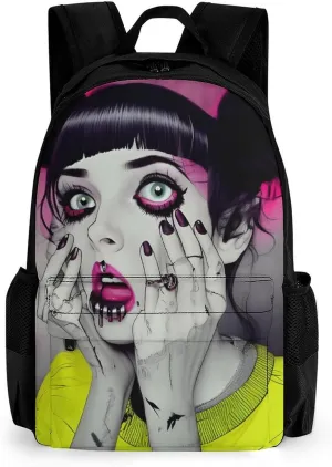 Goth Gothic Weird Art Shoulder Book Bags Polyester Multipurpose Anti-Theft Carry On Bag Large Capacity Travel Hiking & Camping Rucksack