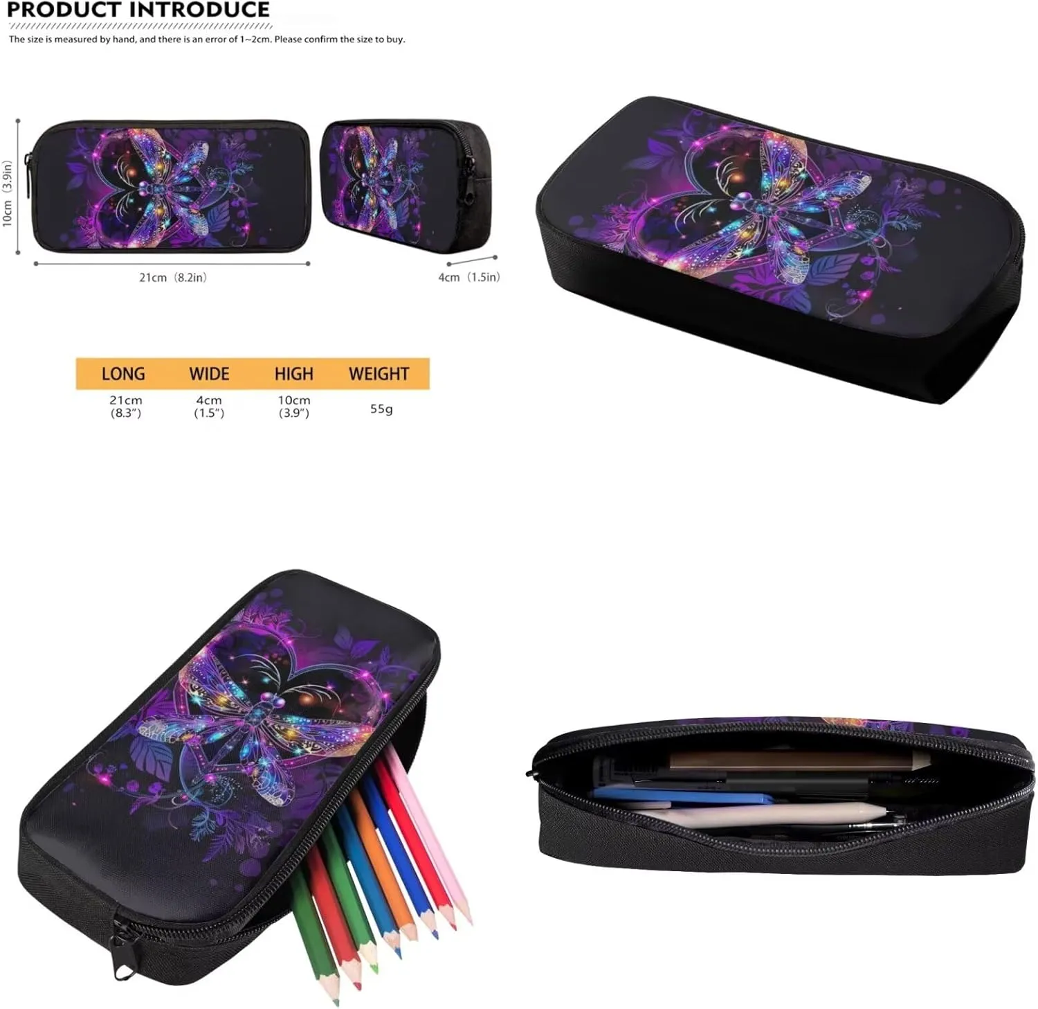 Heart Dragonfly Backpacks Set for Teenage Girls Teen Student Bookbag Cute School Bags with Insulated Lunch Bag Pencil Case 3 pcs/set