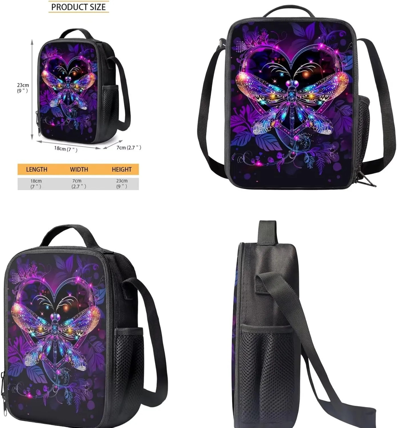 Heart Dragonfly Backpacks Set for Teenage Girls Teen Student Bookbag Cute School Bags with Insulated Lunch Bag Pencil Case 3 pcs/set