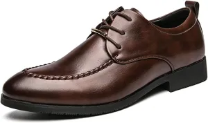 HOOENG Dress Oxford for Men Lace Up Apron Round Toe Derby Shoes Vegan Leather Non Slip Low Top Rubber Sole Block Heel Slip Resistant Wedding (Color : Brown, Size : 7.5)