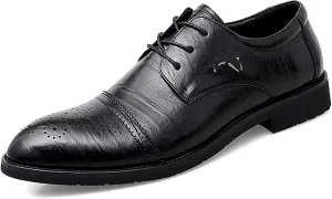 HOOENG Dress Oxford for Men Lace Up Brogue Embossed Cap Round Toe Derby Shoes Vegan Leather Low Top Rubber Sole Block Heel Anti-Slip Non Slip Wedding (Color : Black, Size : 10)