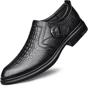 HOOENG Dress Oxford Shoes for Men Slip On Round Toe Monk Strap Crocodile Embossed Vegan Leather Low Top Non Slip Rubber Sole Working (Color : Crocodile Embossed, Size : 10.5)