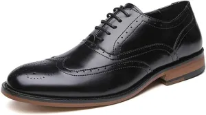 HOOENG Formal Shoes for Men Lace Up Burnished Toe Wing Tip Brogue Vegan Leather Rubber Sole Low Top Anti-Slip Prom (Color : Black, Size : 9)