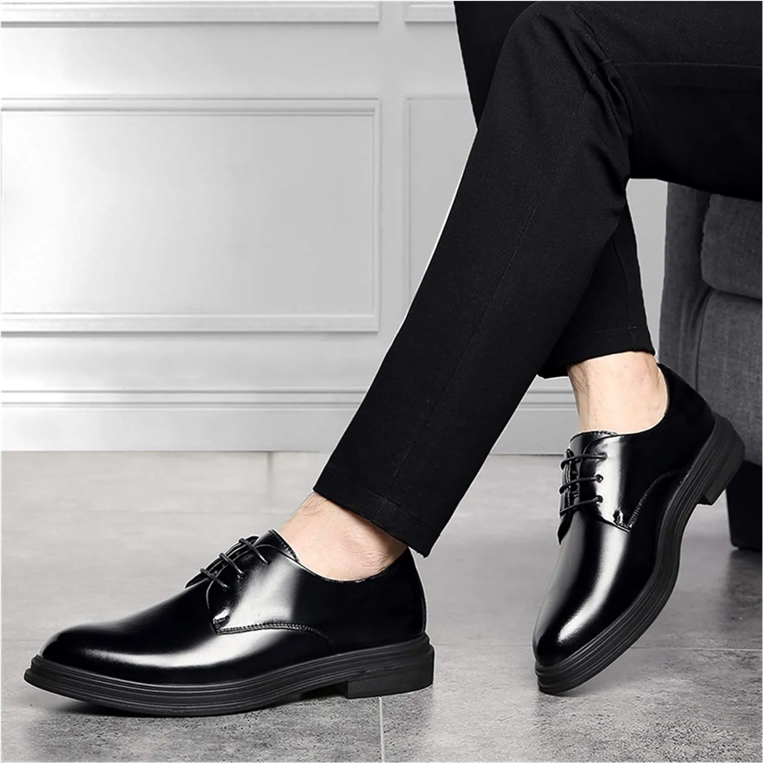 HOOENG Oxford Shoes for Men Lace Up Derby Shoes Round Toe Vegan Leather Low Top Non Slip Rubber Sole Slip Resistant Prom