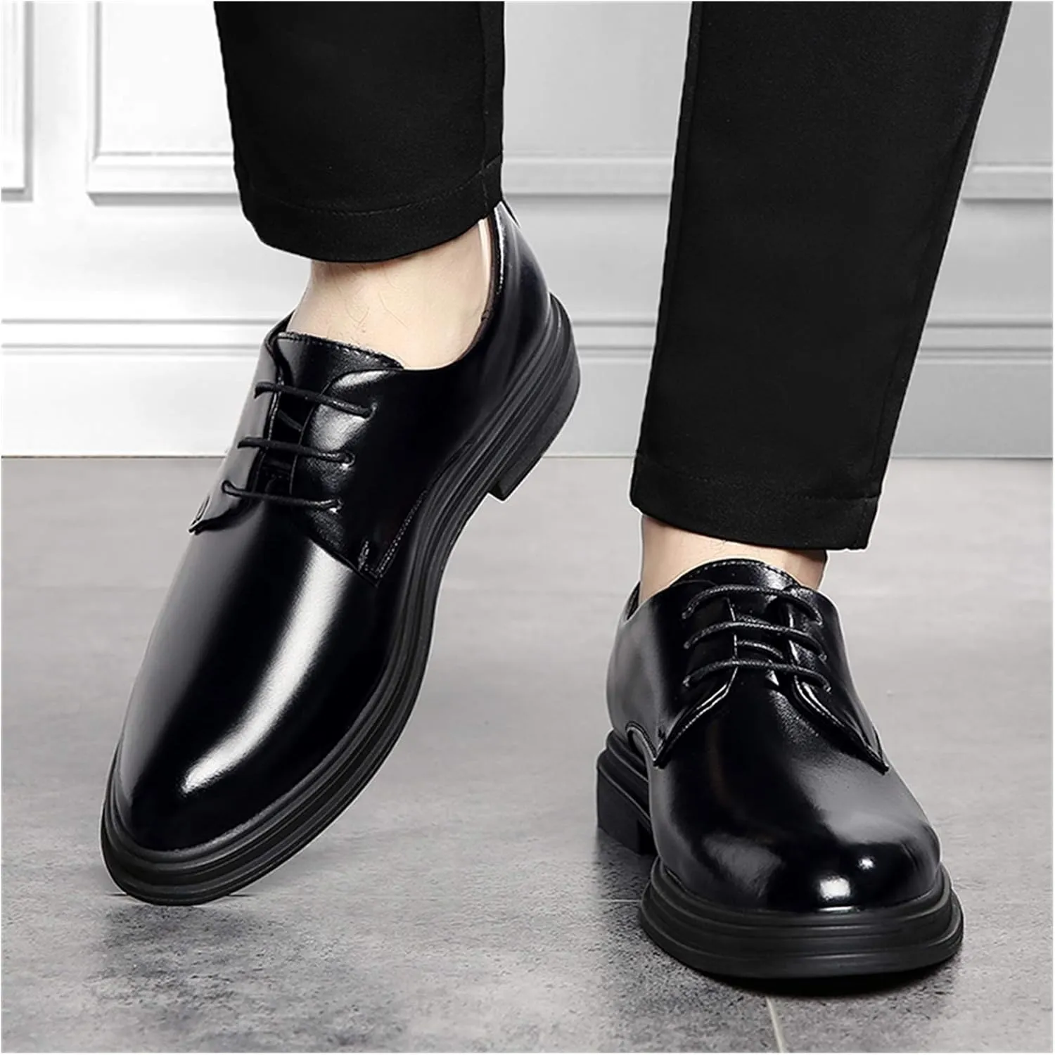 HOOENG Oxford Shoes for Men Lace Up Derby Shoes Round Toe Vegan Leather Low Top Non Slip Rubber Sole Slip Resistant Prom