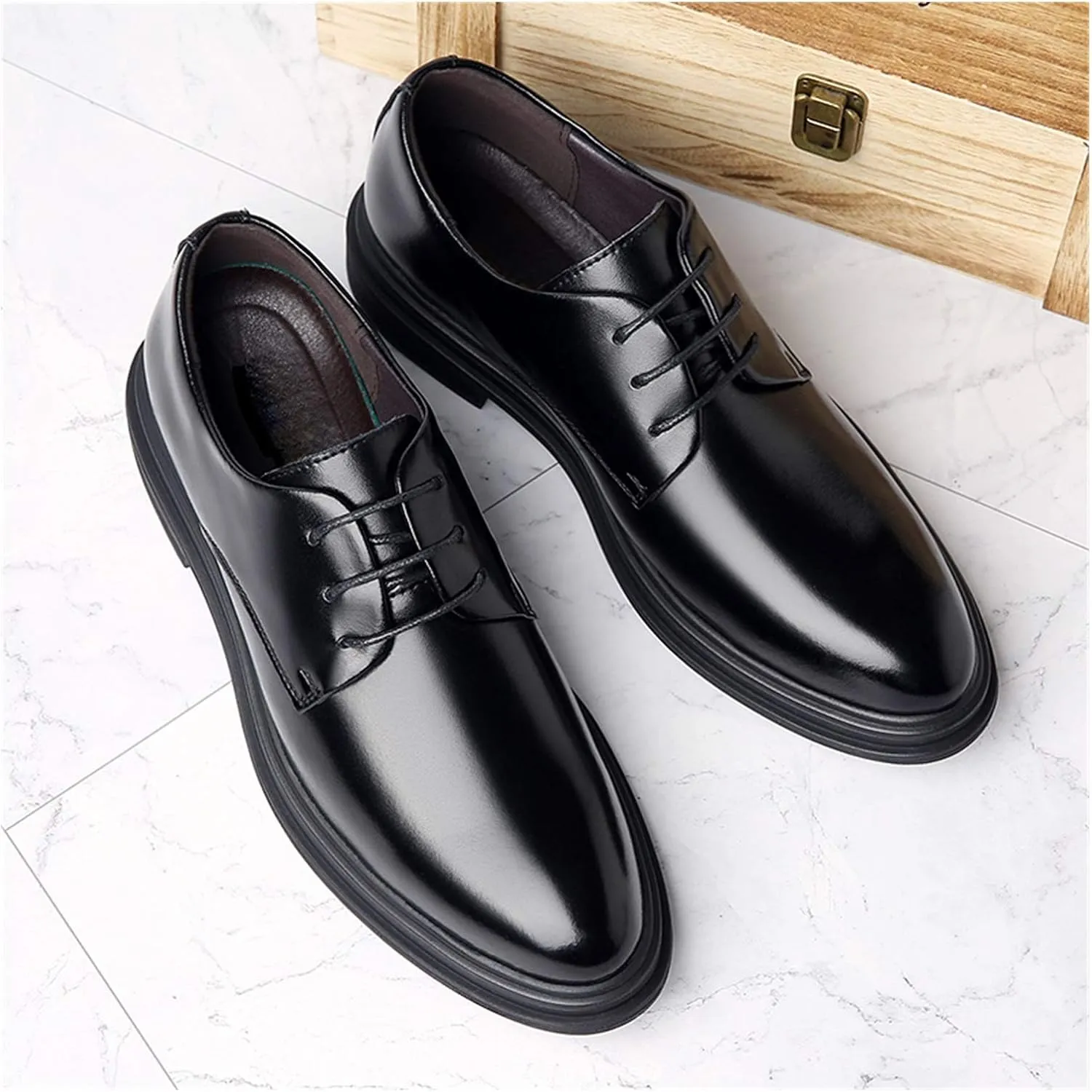 HOOENG Oxford Shoes for Men Lace Up Derby Shoes Round Toe Vegan Leather Low Top Non Slip Rubber Sole Slip Resistant Prom