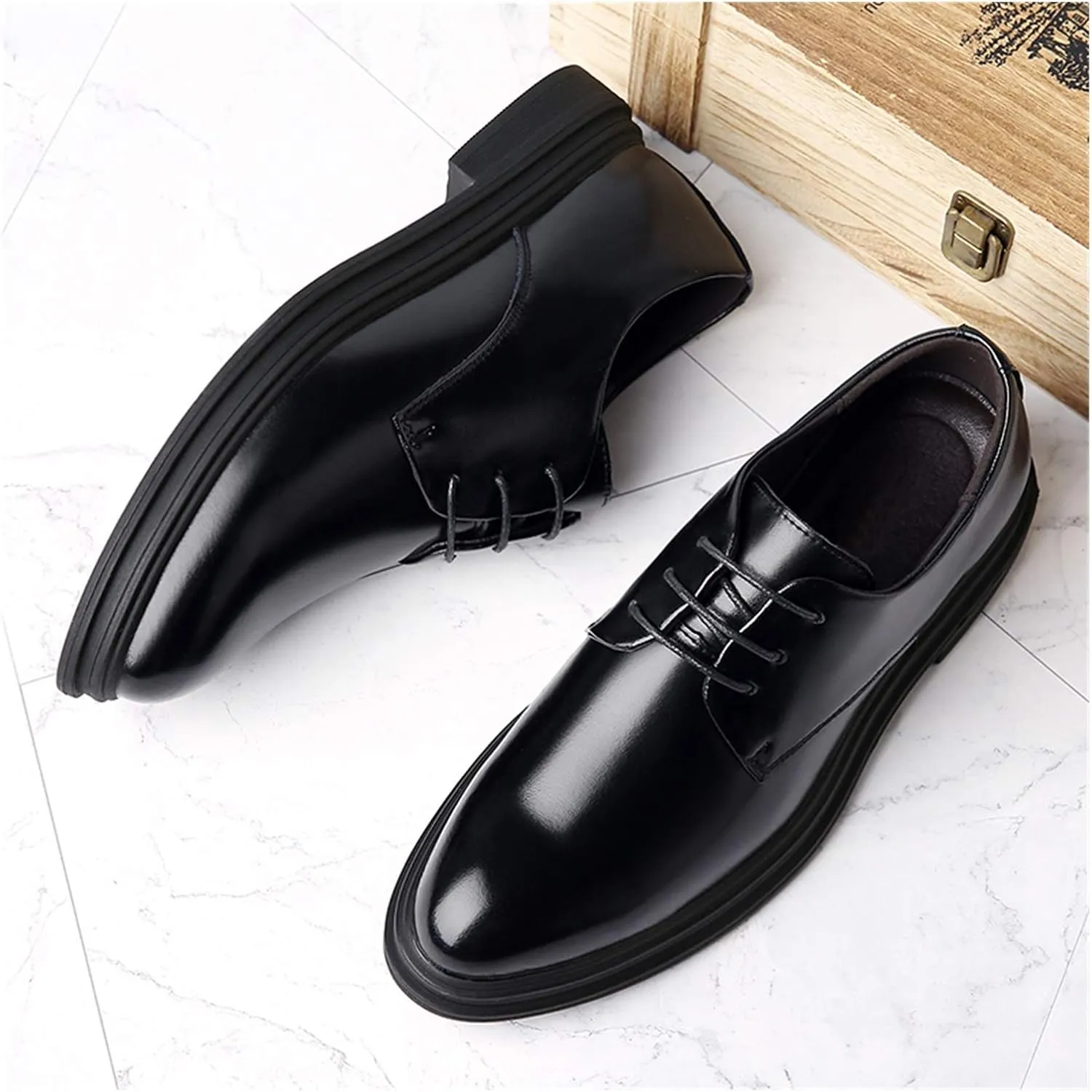 HOOENG Oxford Shoes for Men Lace Up Derby Shoes Round Toe Vegan Leather Low Top Non Slip Rubber Sole Slip Resistant Prom