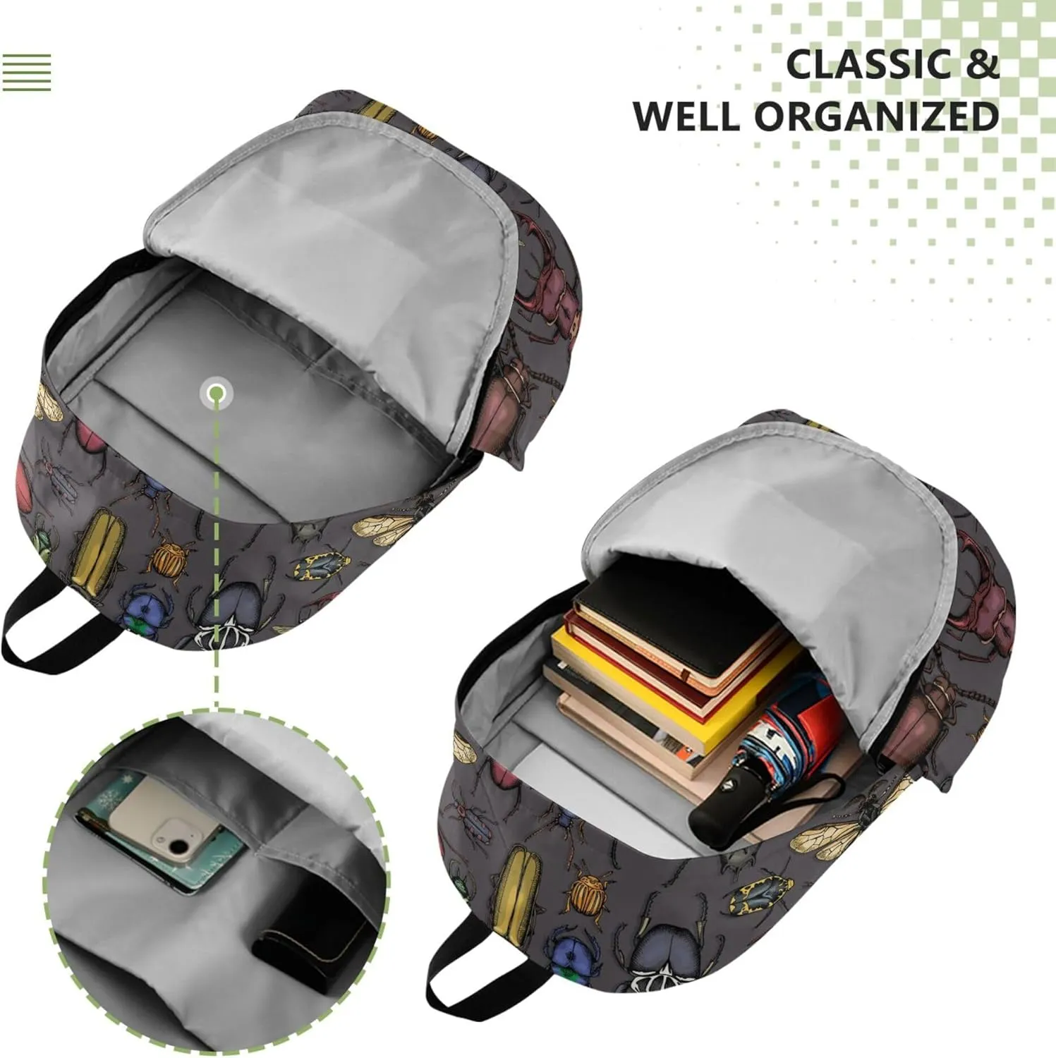 Insects Vintage Bugs Laptop Backpack Travel Hiking Camping Work Computer Back Packs Book Bags for Women Men