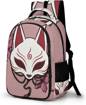 Kitsune Japanese Flower Travel Laptop Backpack Pink Anime Fox Large Casual Daypack Durable Work Computer Camping Back Packs Bags for Women Men