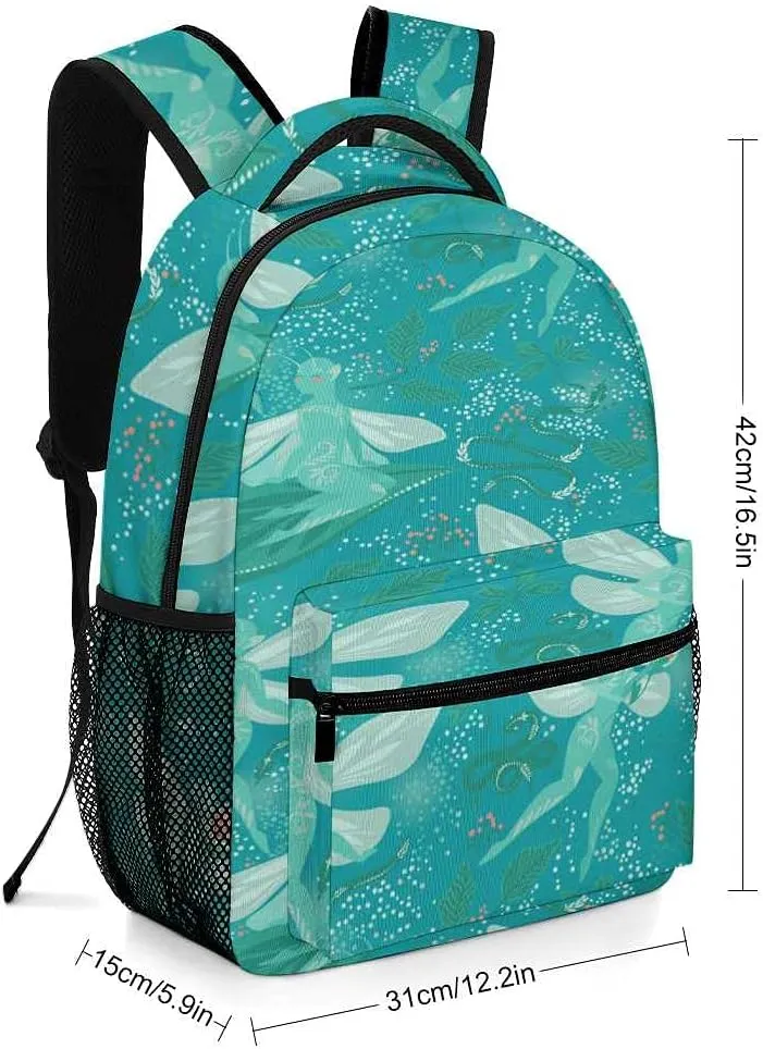 Kuizee Travel Laptop Backpack Business Daypack Work Bookbag Fantasy Cute Fairies Magical Dark Green Durable iPad Tablet School College Book Bags Casual Bags for Men and Women