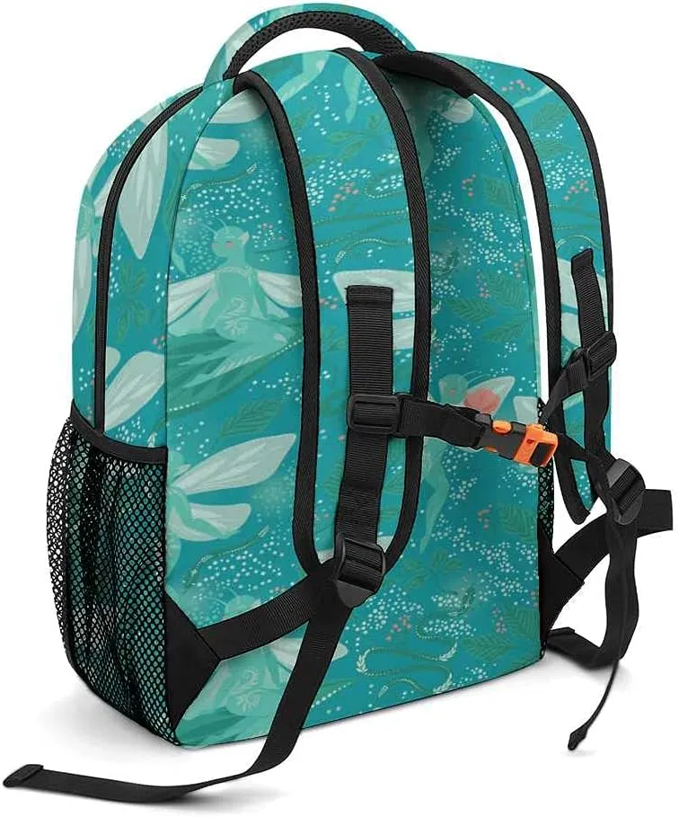 Kuizee Travel Laptop Backpack Business Daypack Work Bookbag Fantasy Cute Fairies Magical Dark Green Durable iPad Tablet School College Book Bags Casual Bags for Men and Women