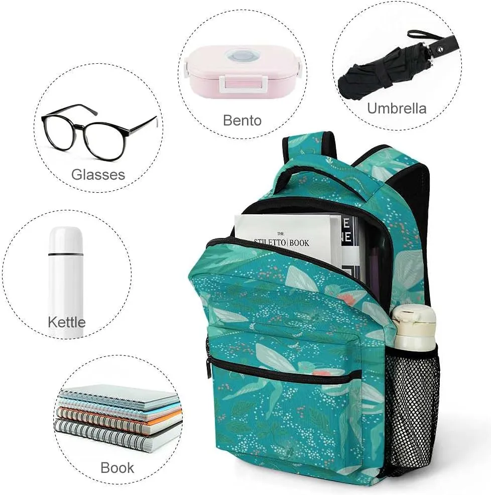 Kuizee Travel Laptop Backpack Business Daypack Work Bookbag Fantasy Cute Fairies Magical Dark Green Durable iPad Tablet School College Book Bags Casual Bags for Men and Women