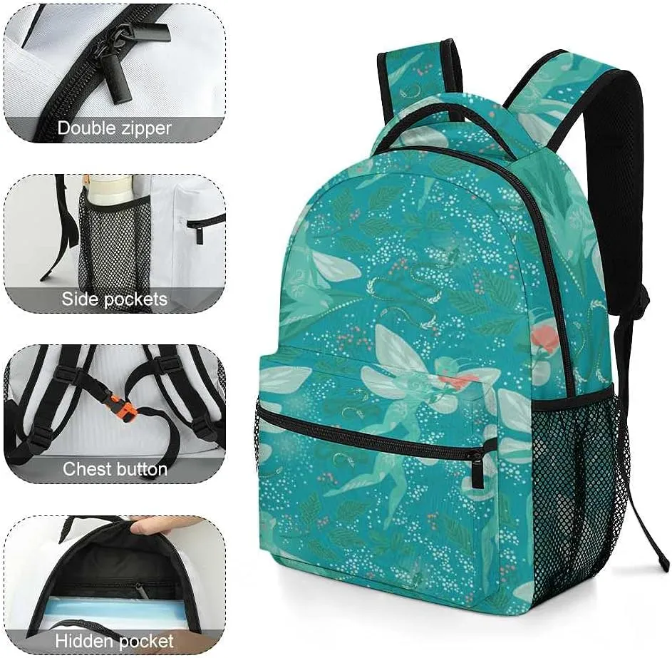 Kuizee Travel Laptop Backpack Business Daypack Work Bookbag Fantasy Cute Fairies Magical Dark Green Durable iPad Tablet School College Book Bags Casual Bags for Men and Women