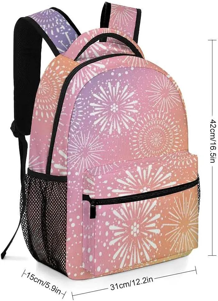 Kuizee Travel Laptop Backpack Business Daypack Work Bookbag Fireworks Rainbow Colorful Gradation Durable iPad Tablet School College Book Bags Casual Bags for Men and Women