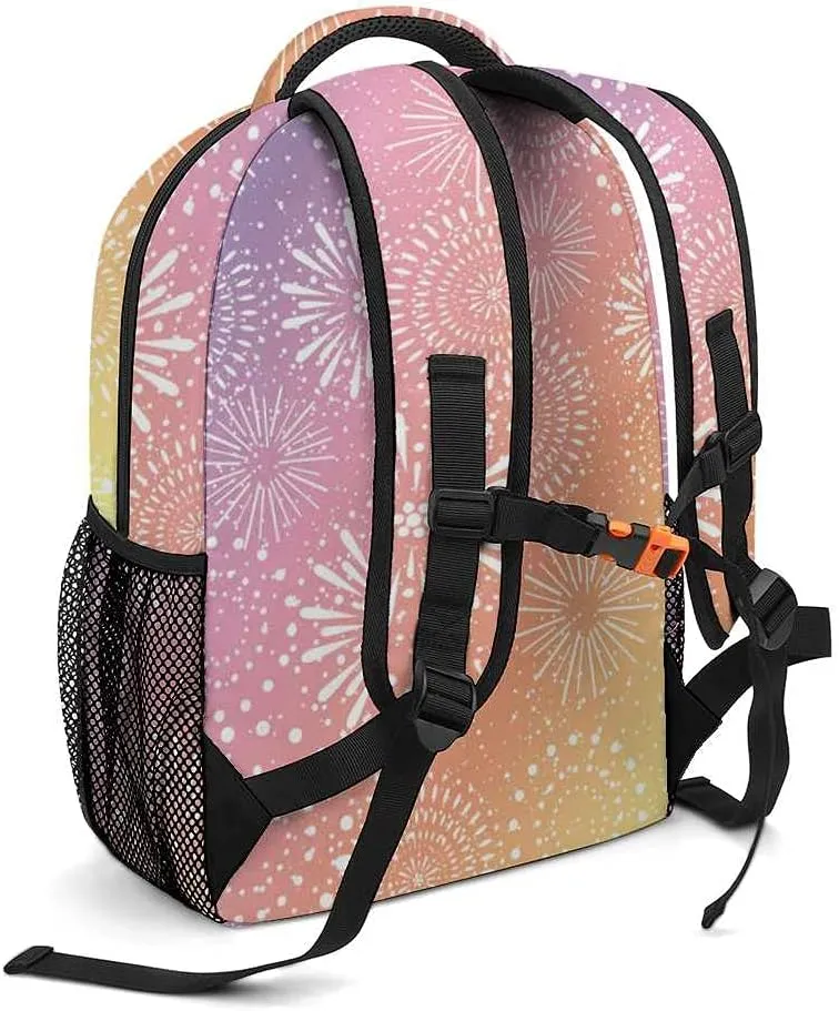 Kuizee Travel Laptop Backpack Business Daypack Work Bookbag Fireworks Rainbow Colorful Gradation Durable iPad Tablet School College Book Bags Casual Bags for Men and Women