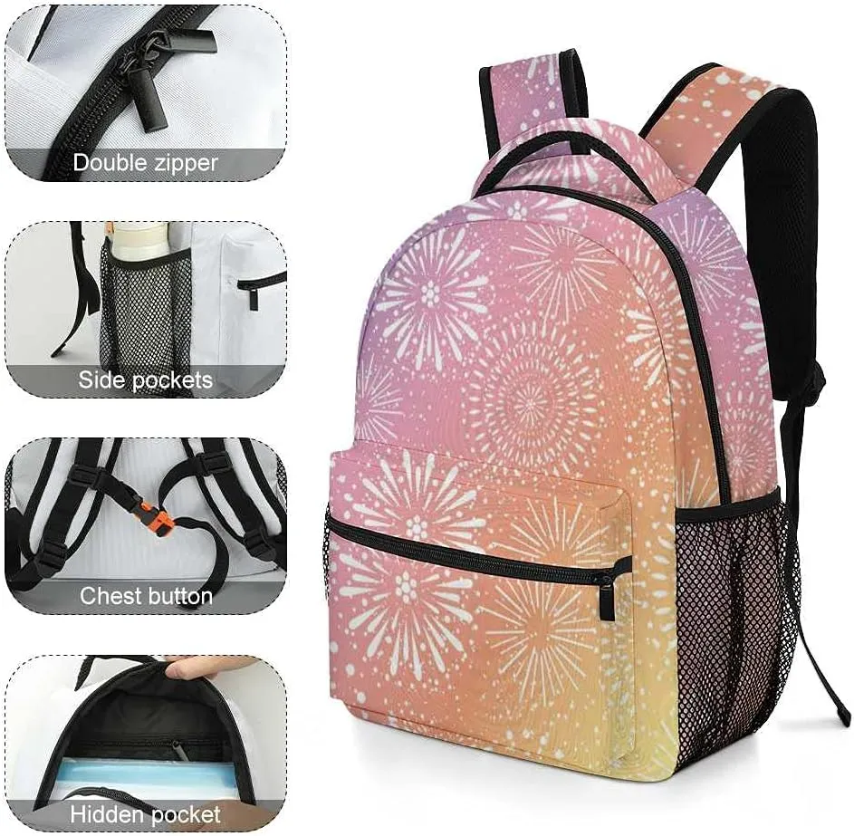 Kuizee Travel Laptop Backpack Business Daypack Work Bookbag Fireworks Rainbow Colorful Gradation Durable iPad Tablet School College Book Bags Casual Bags for Men and Women