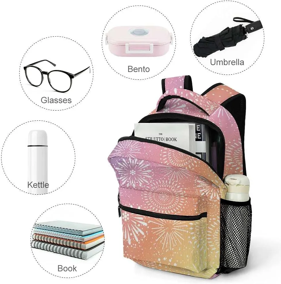 Kuizee Travel Laptop Backpack Business Daypack Work Bookbag Fireworks Rainbow Colorful Gradation Durable iPad Tablet School College Book Bags Casual Bags for Men and Women