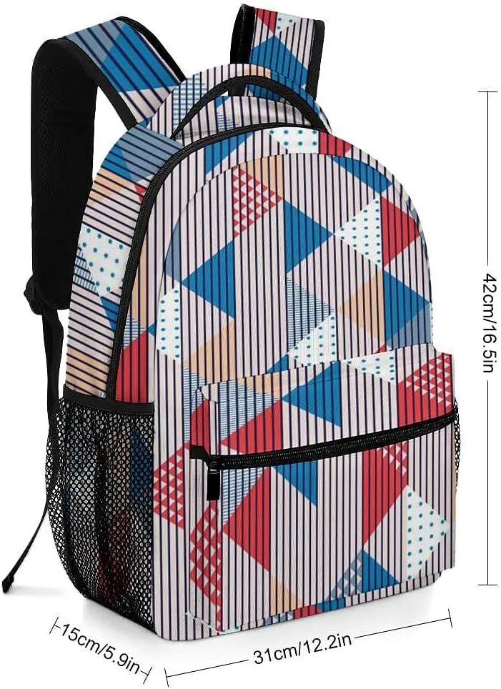 Kuizee Travel Laptop Backpack Business Daypack Work Bookbag Geometric Triangles Vertical Patterns Multicolor Durable iPad Tablet School College Book Bags Casual Bags for Men and Women