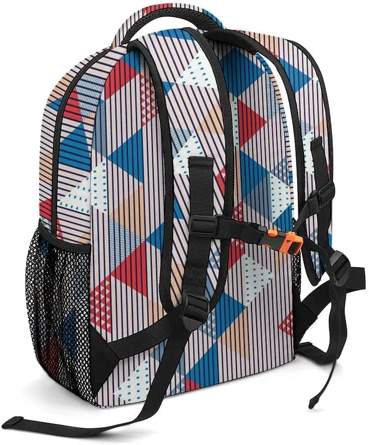 Kuizee Travel Laptop Backpack Business Daypack Work Bookbag Geometric Triangles Vertical Patterns Multicolor Durable iPad Tablet School College Book Bags Casual Bags for Men and Women