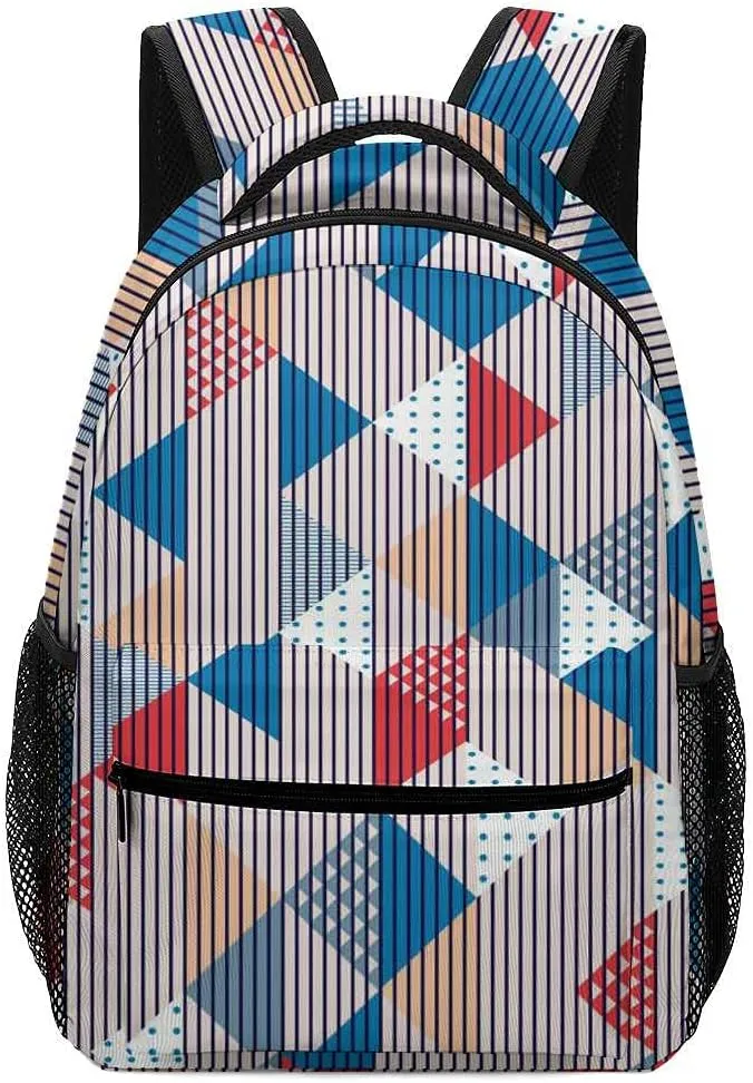 Kuizee Travel Laptop Backpack Business Daypack Work Bookbag Geometric Triangles Vertical Patterns Multicolor Durable iPad Tablet School College Book Bags Casual Bags for Men and Women