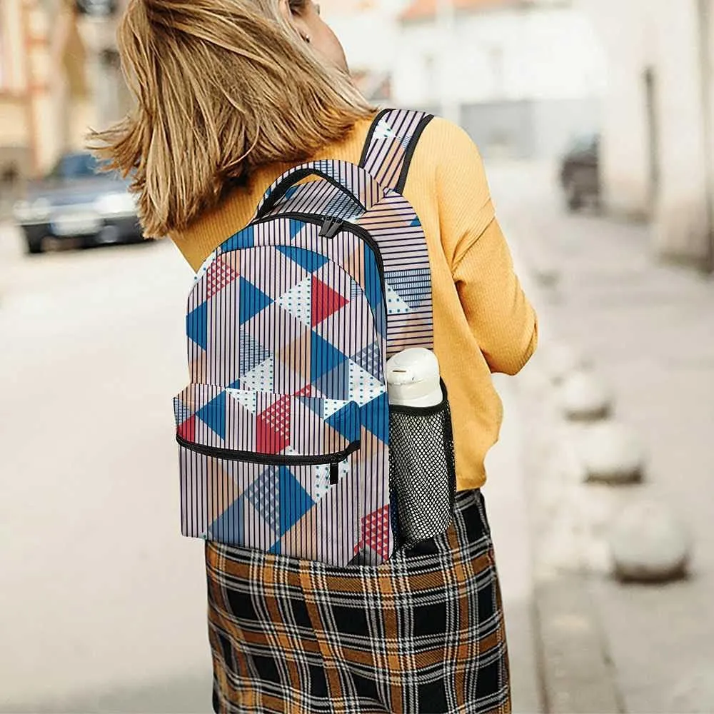 Kuizee Travel Laptop Backpack Business Daypack Work Bookbag Geometric Triangles Vertical Patterns Multicolor Durable iPad Tablet School College Book Bags Casual Bags for Men and Women