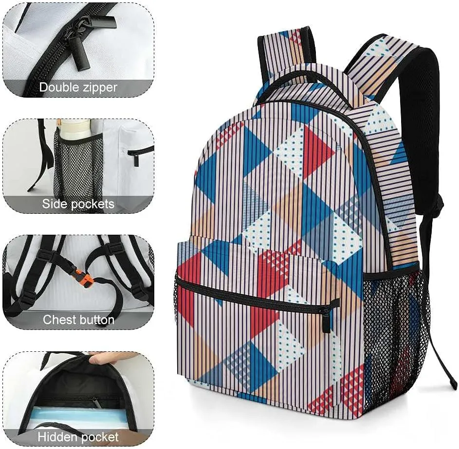 Kuizee Travel Laptop Backpack Business Daypack Work Bookbag Geometric Triangles Vertical Patterns Multicolor Durable iPad Tablet School College Book Bags Casual Bags for Men and Women