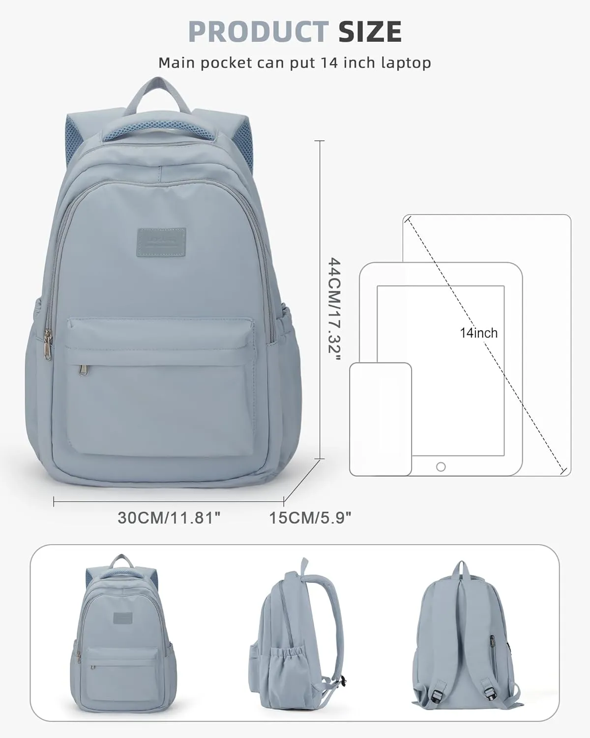 Lightweight School Backpack for Women Men, Laptop Travel Casual Daypack College Secondary School Bags Bookbag for Teenage Girls Boys, Blue