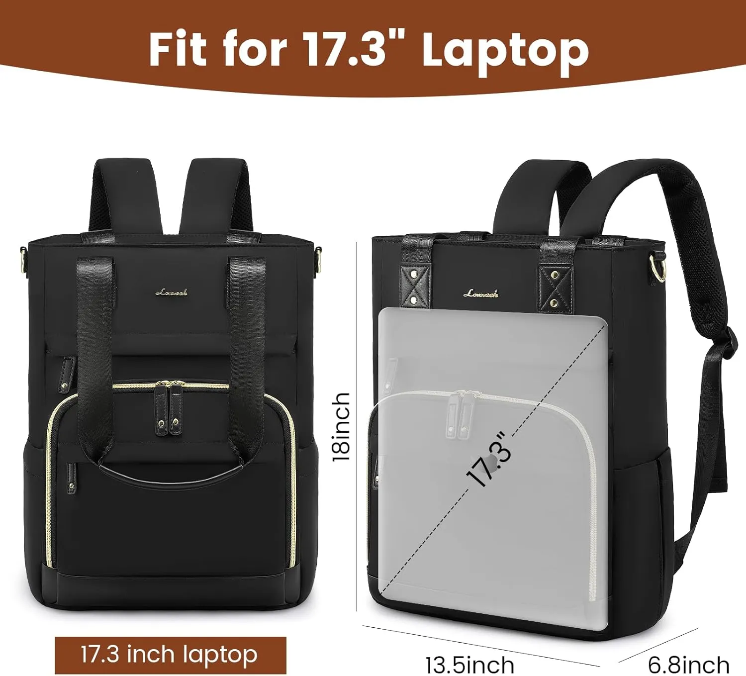 LOVEVOOK Laptop Backpack for Women, 17 Inch Work Backpack with Laptop Compartment, Water Resistant Computer Backpack for College, Travel, Commuter
