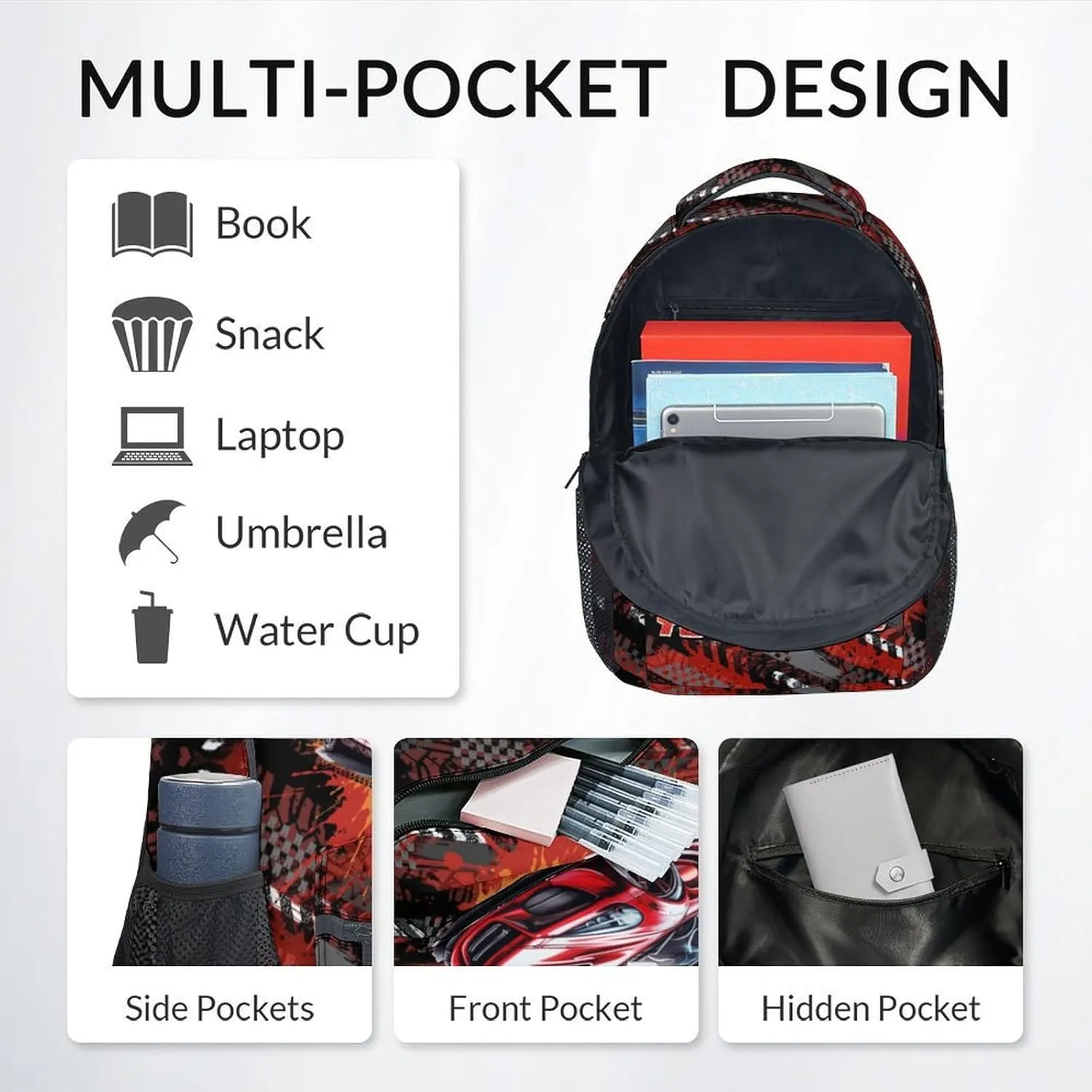 Mercuryelf Backpack for Boys - 17 Inch Bookbag for Primary Middle - Custom Cool Racing Car Backpacks - Children's School Bag