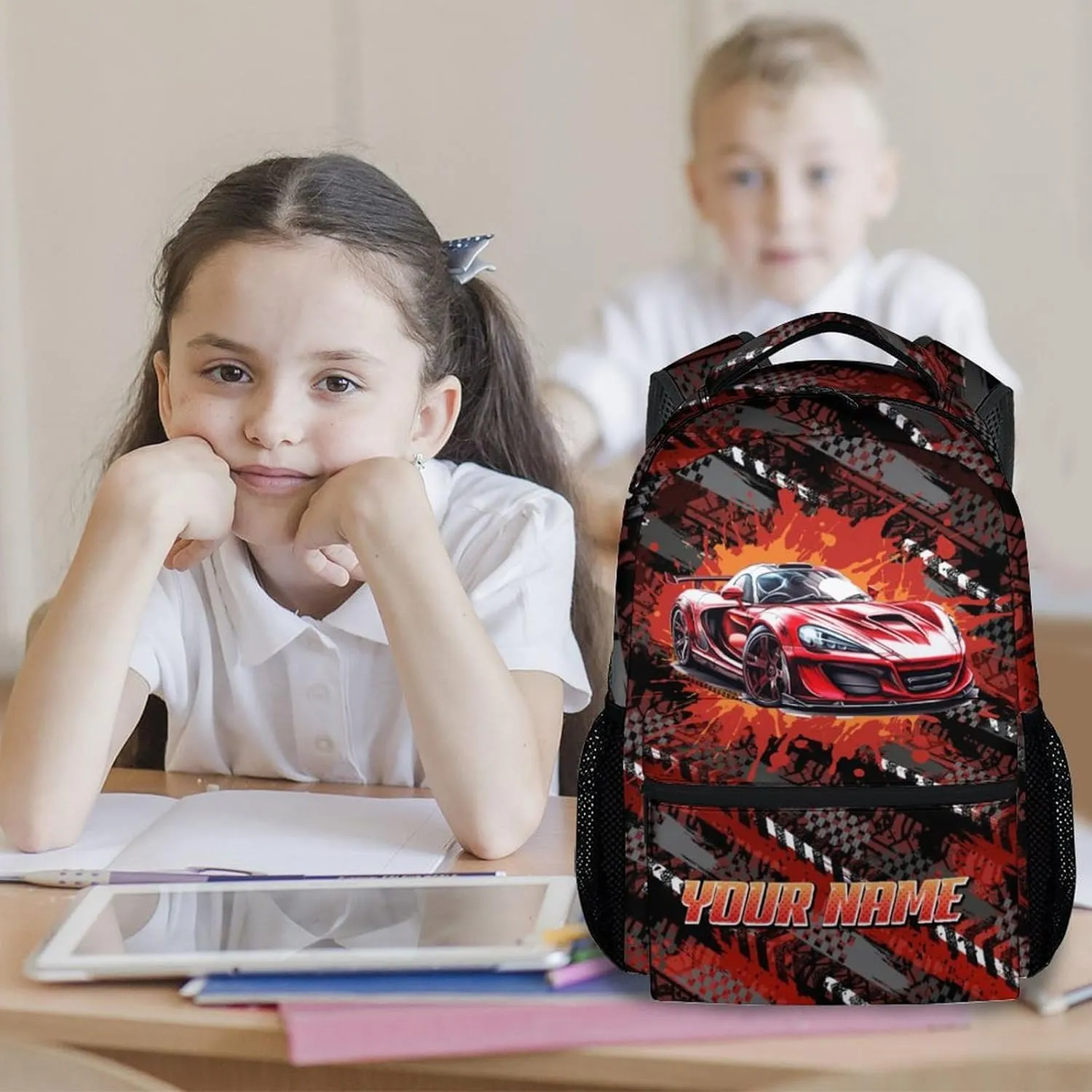 Mercuryelf Backpack for Boys - 17 Inch Bookbag for Primary Middle - Custom Cool Racing Car Backpacks - Children's School Bag