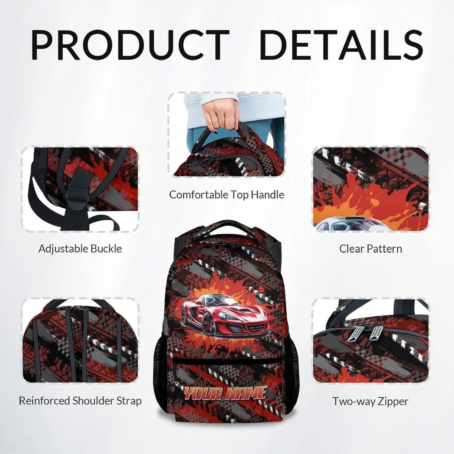 Mercuryelf Backpack for Boys - 17 Inch Bookbag for Primary Middle - Custom Cool Racing Car Backpacks - Children's School Bag