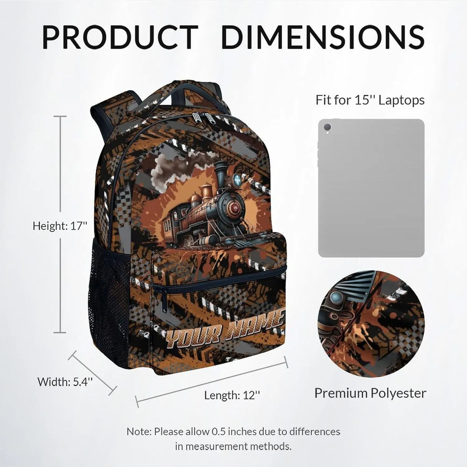 Mercuryelf School Backpack for Boys - 17 Inch Train Kid Backpack for School, Travel - Custom Cool Bookbag for Teens Kids