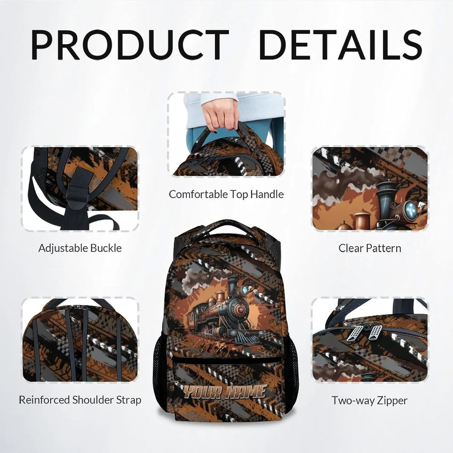 Mercuryelf School Backpack for Boys - 17 Inch Train Kid Backpack for School, Travel - Custom Cool Bookbag for Teens Kids